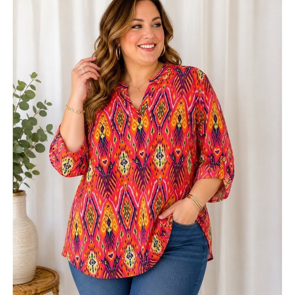 Dear Scarlett Tops - Dear Scarlett Plus Size Women's Top Blouse XL Will Fit A 1X Green Red Pink NWT